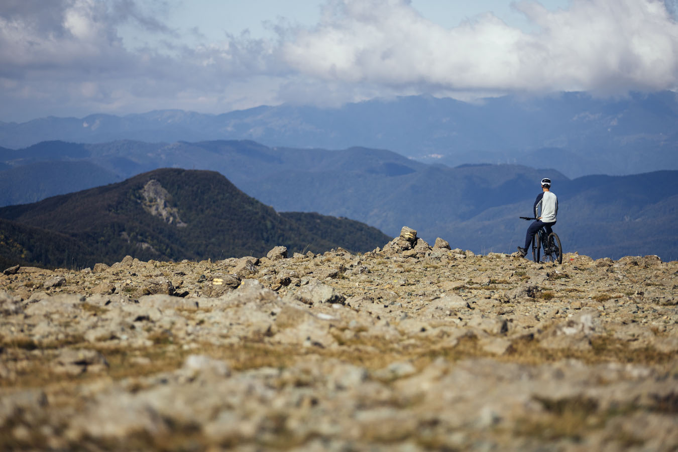 A mountain bikers staring at the landscape