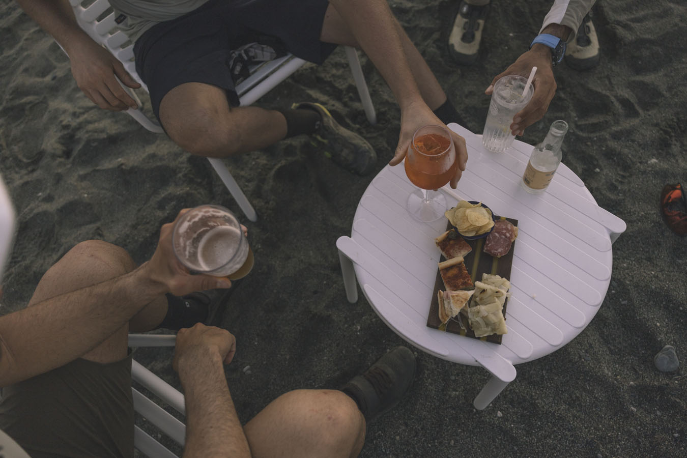 Close up of drinks and apero on a beach