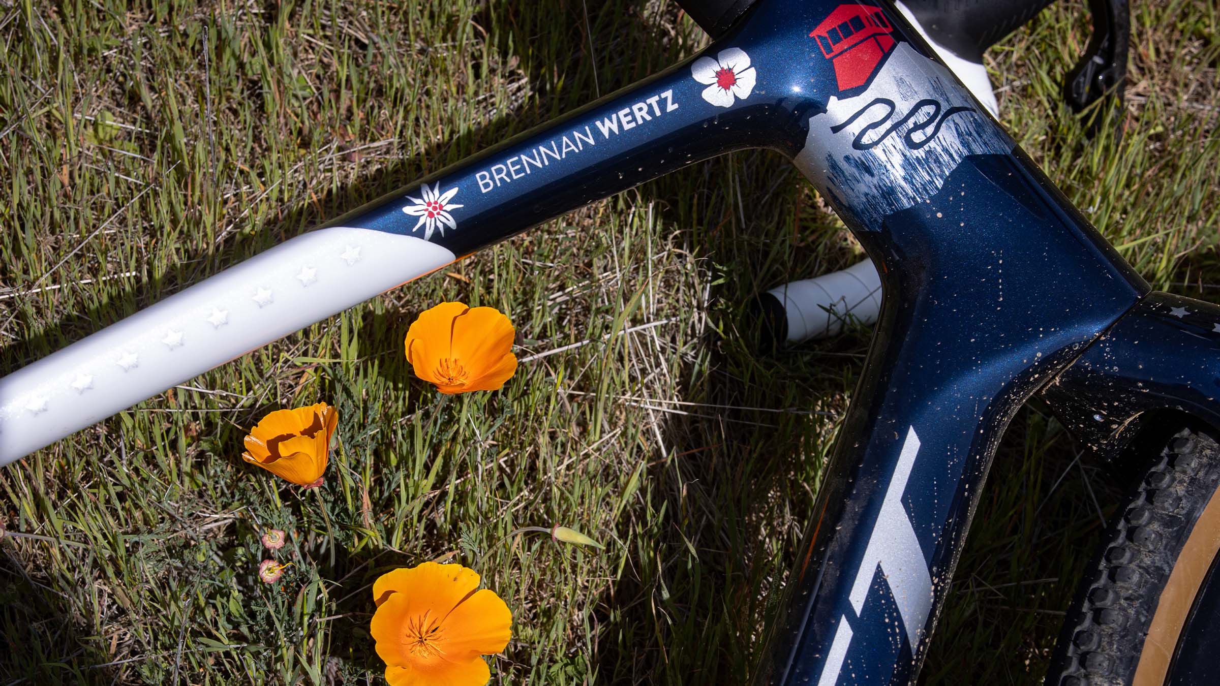 Brennan Wertz's name is accented with the California poppy and Edelweiss