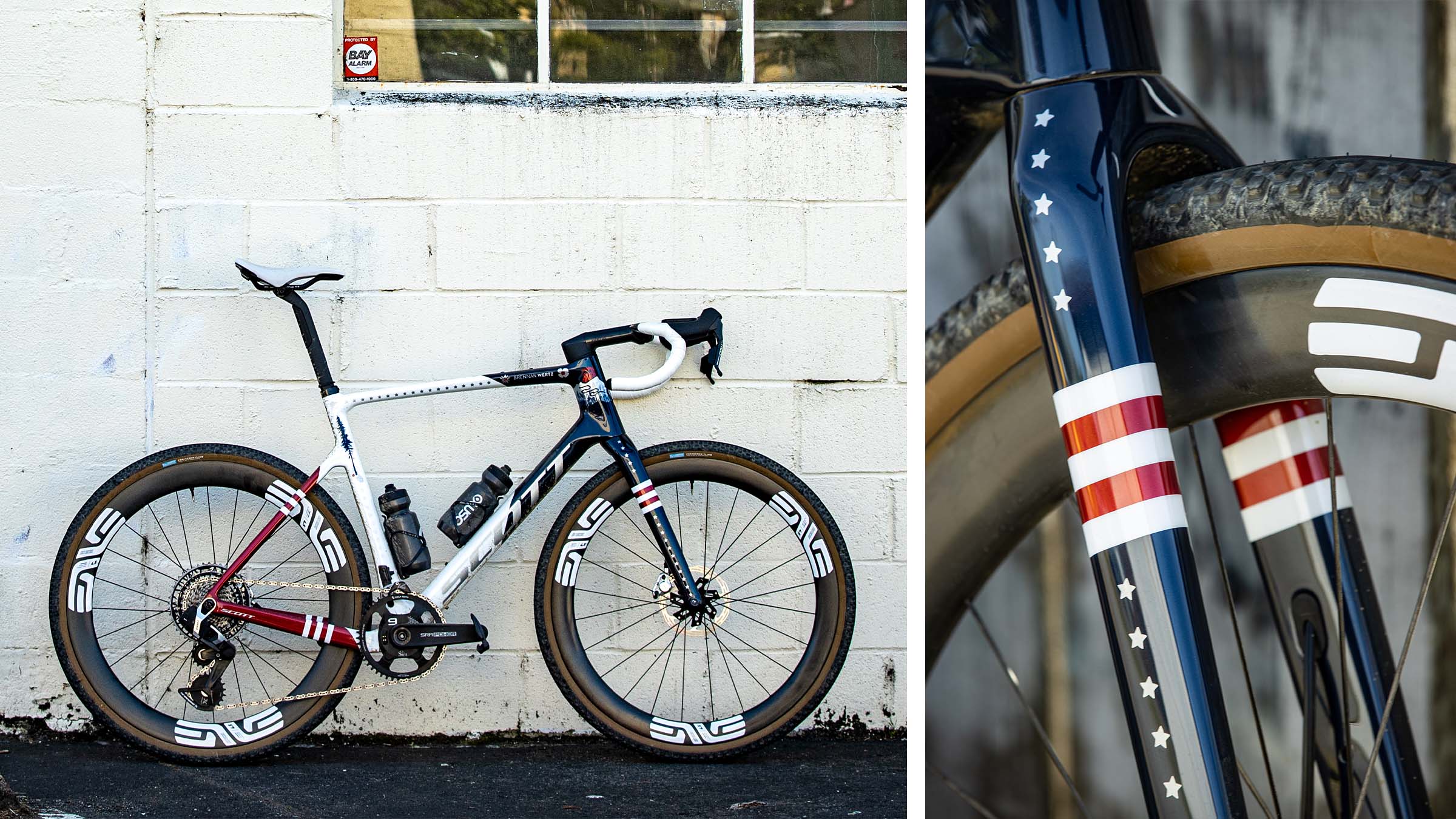 Running up the fork and along most of the tubes of this bike are silver stars; these represent the states in our nation and all the small steps along Brennan's journey