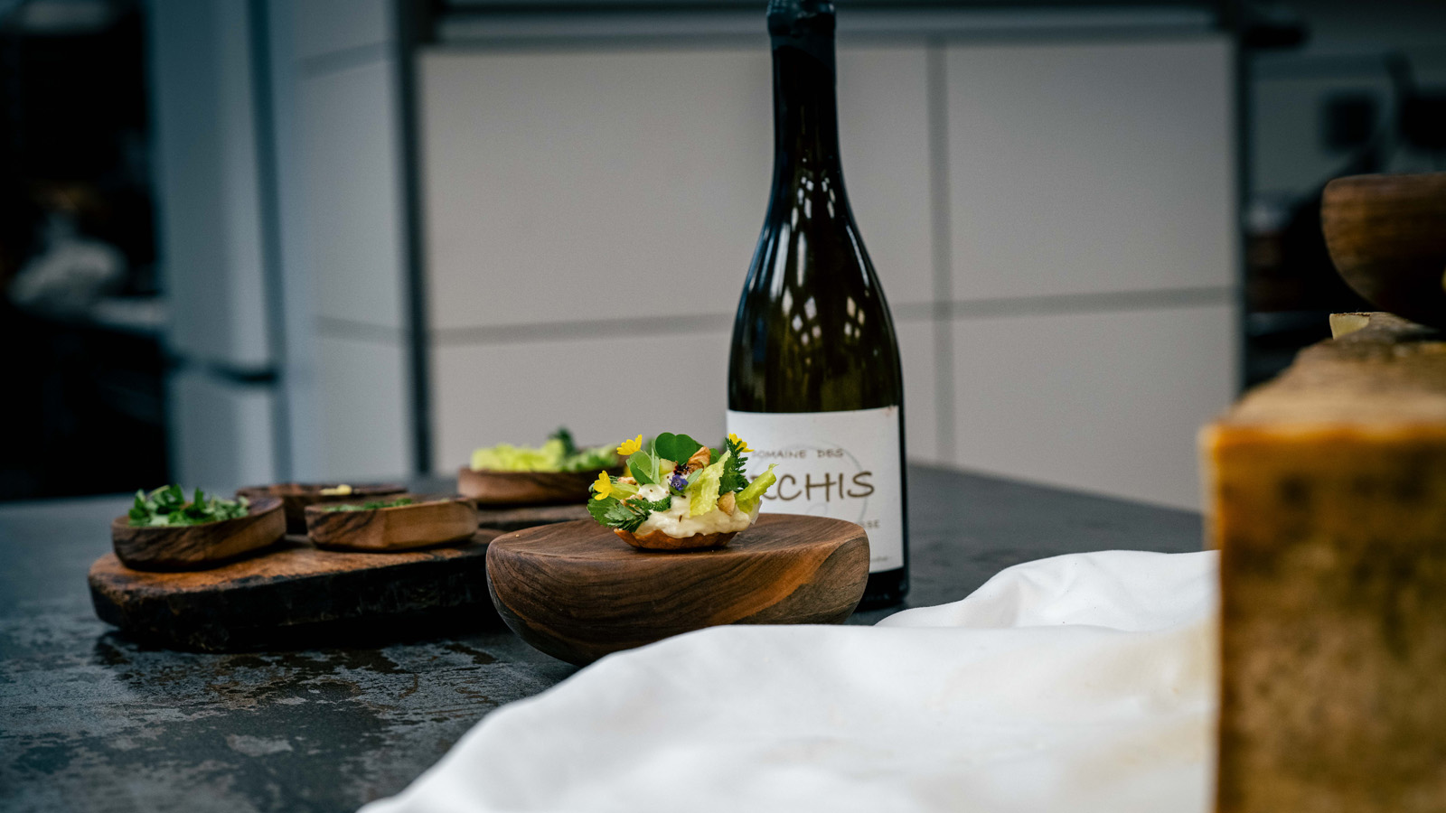 Close-up of wine and cheese