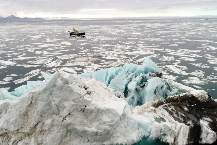 Northwest passage panorama with a boat