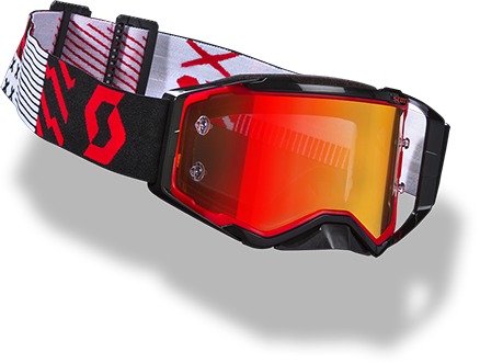 floating red and black Scott Prospect goggle with orange lens
