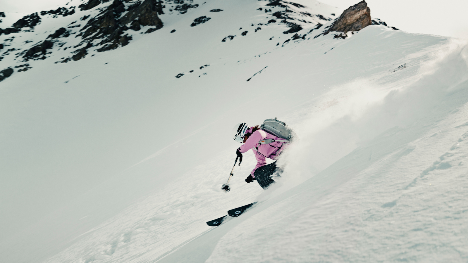Sabine Schipflinger, SCOTT ambassador, freeriding while wearing a safety backpack SCOTT
