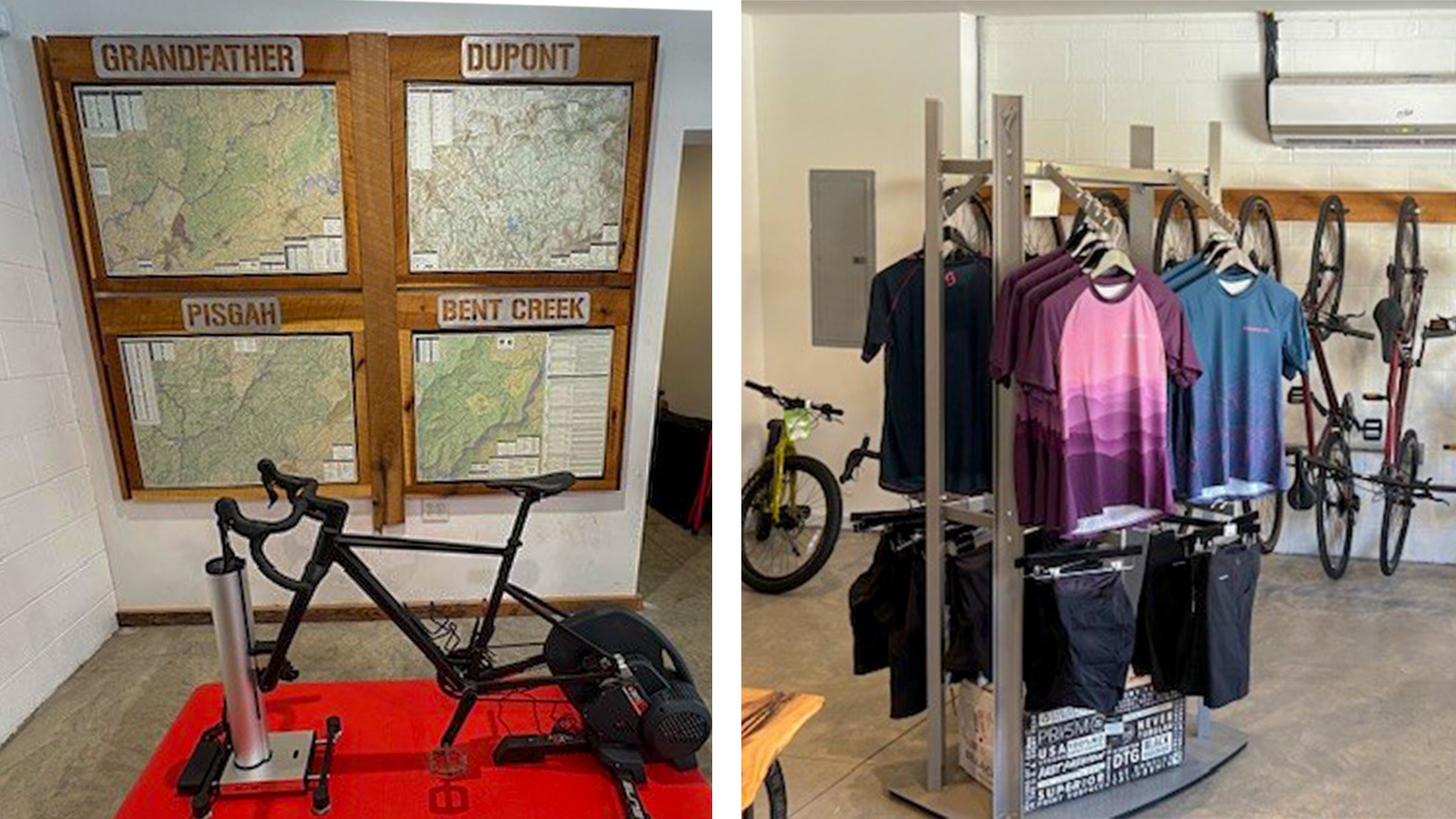 Brick & Mortar - MustAsheville interior: trail maps and clothing