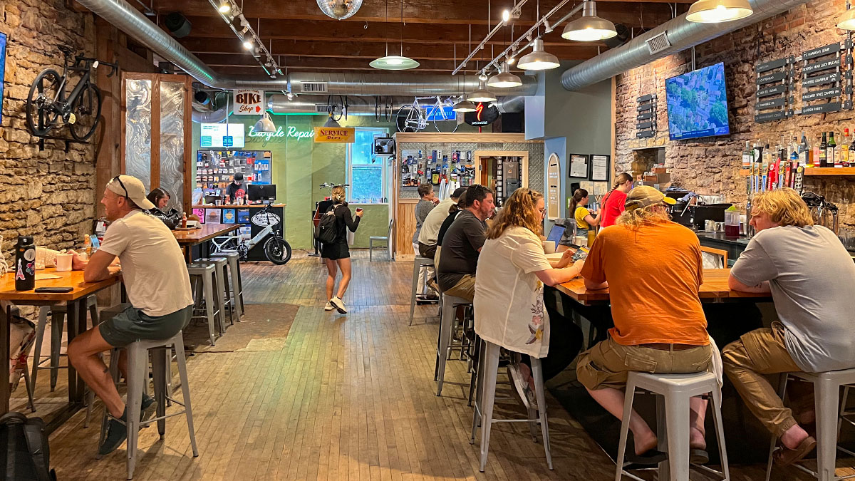 The full-service café and bar at Sunflower Outdoor & Bike