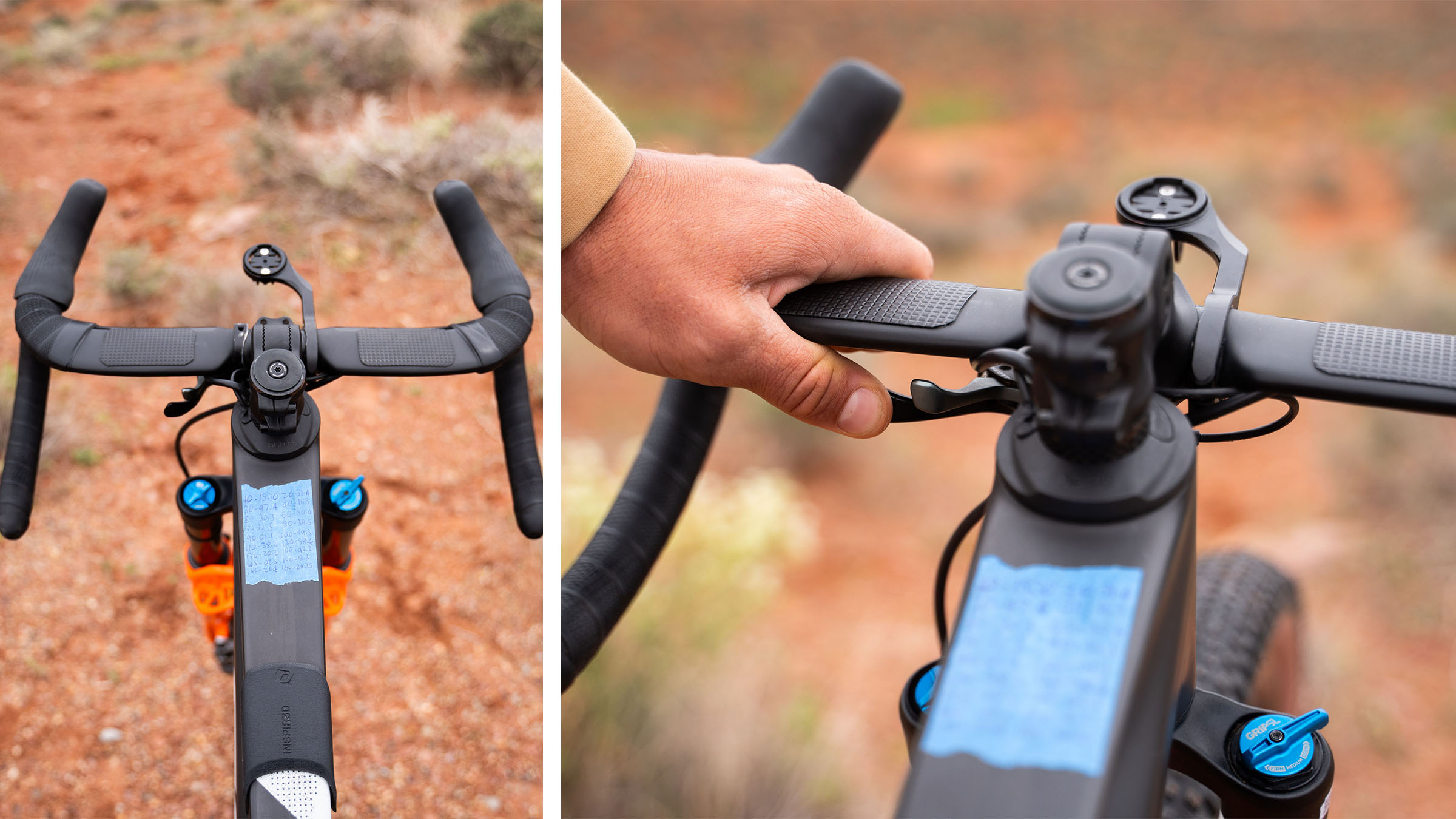 The cockpit of Cam Jones' SCOTT Spark RC World Cup Evo modified with a drop bar.