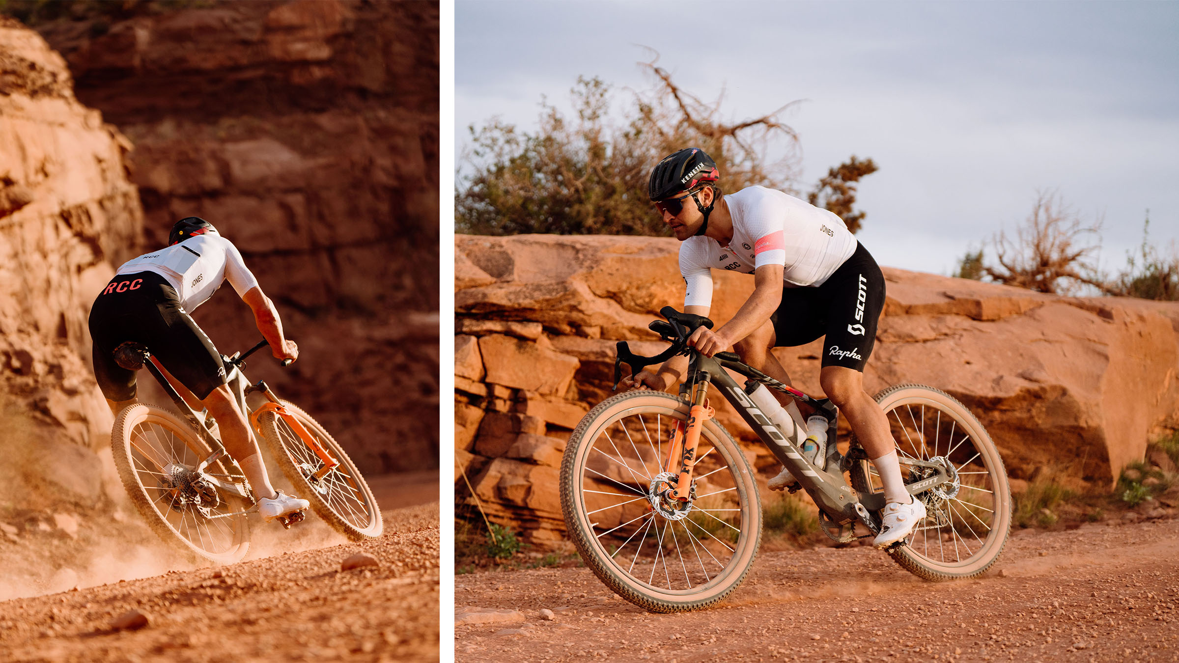 Cam Jones getting to work, staying low in the drops during his White Rim FKT attempt.
