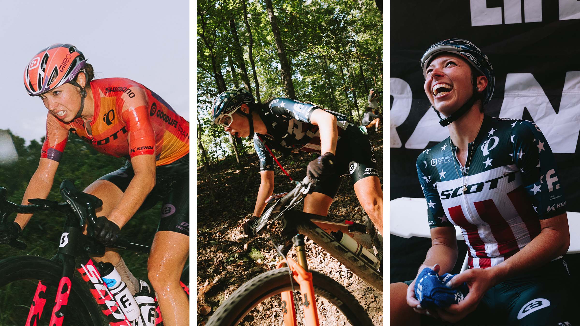 Three images of Hannah Otto at different races during the 2025 season.