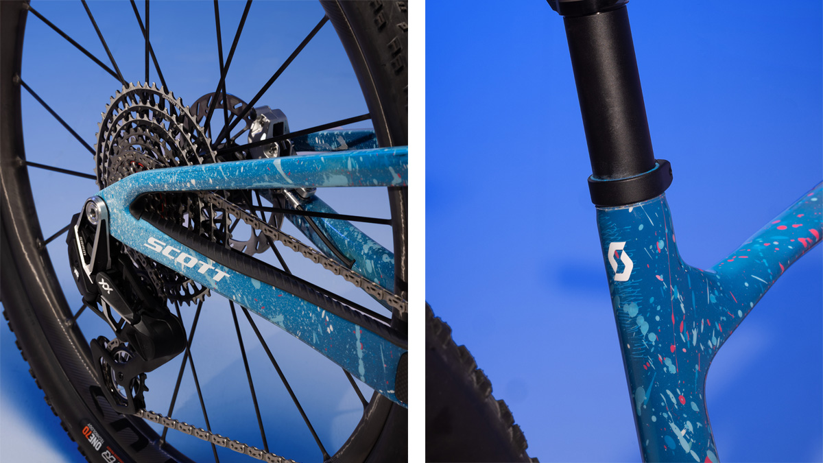 Details of SCOTT Bike showing the brand logo on painted frame