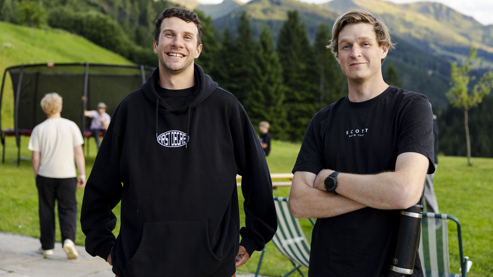 Vincent Tupin Athlete and Scotty Laughland smiling and wearing SCOTT Outfit at PBC Summer Camp