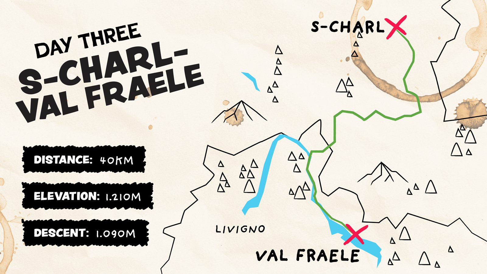Map of S-Charl-Val Fraele showing distance and elevation loop