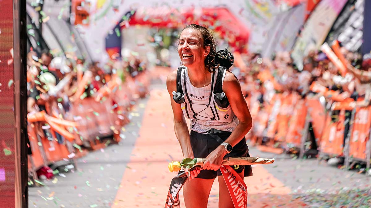 The sweet taste of victory for SCOTT Athlete, Anne-Lise Rousset Séguret. Photo by Cyrille Quintard 