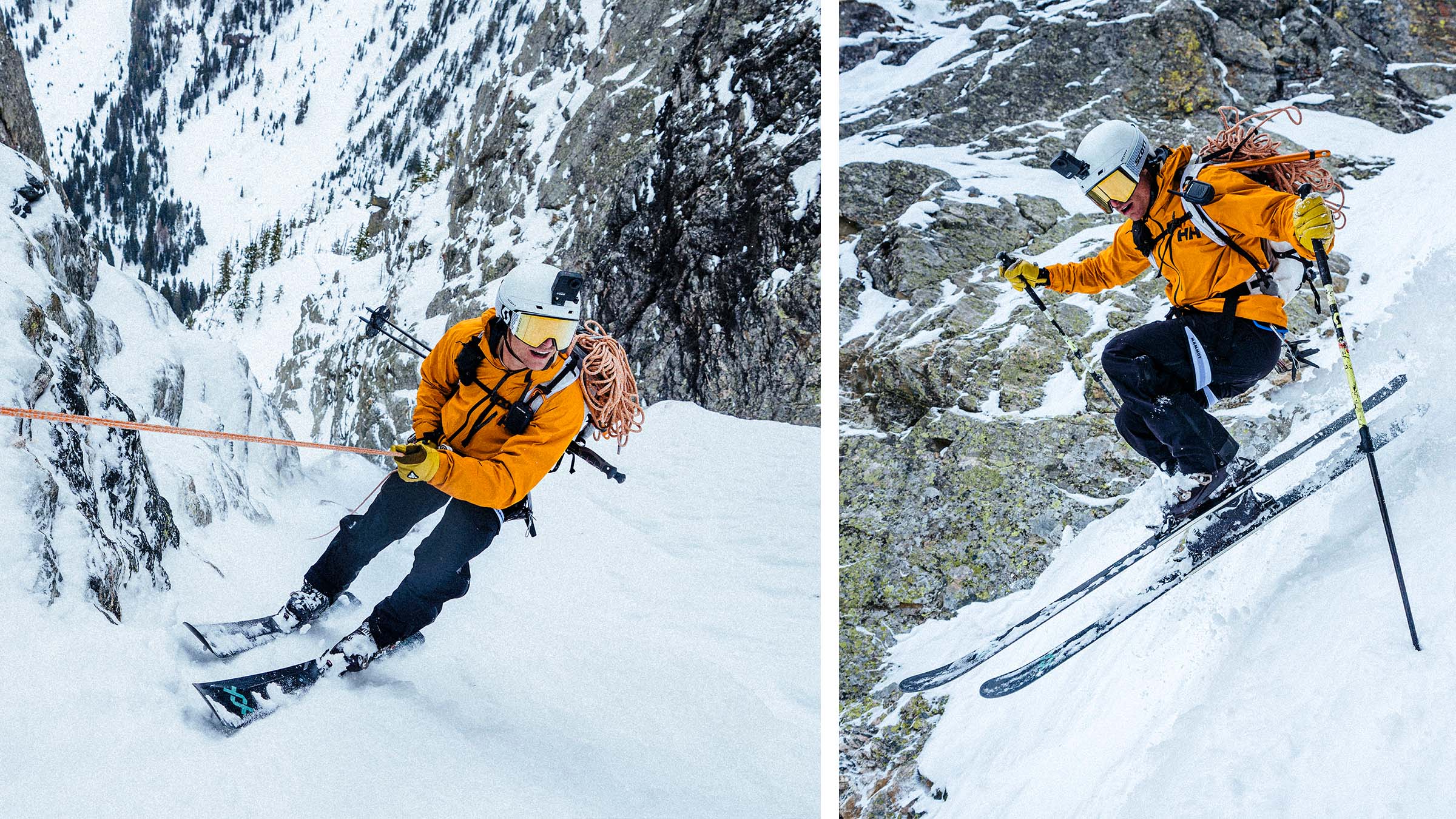 Jim Ryan rappelling and skiing during his attempt to ski the little known Zombie apocalypse in the Teton Mountains.